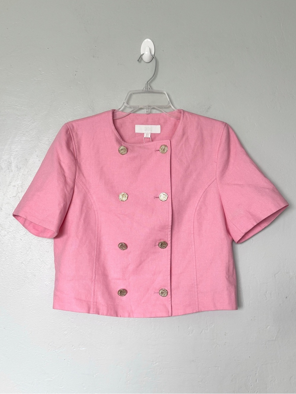 Zara Pink Linen Blend Short Sleeve Double-breasted Blazer Size S